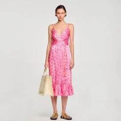 Femme SANDRO Robe Midi à Ceinture Nouée