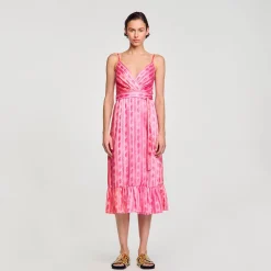 Femme SANDRO Robe Midi à Ceinture Nouée