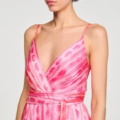 Femme SANDRO Robe Midi à Ceinture Nouée