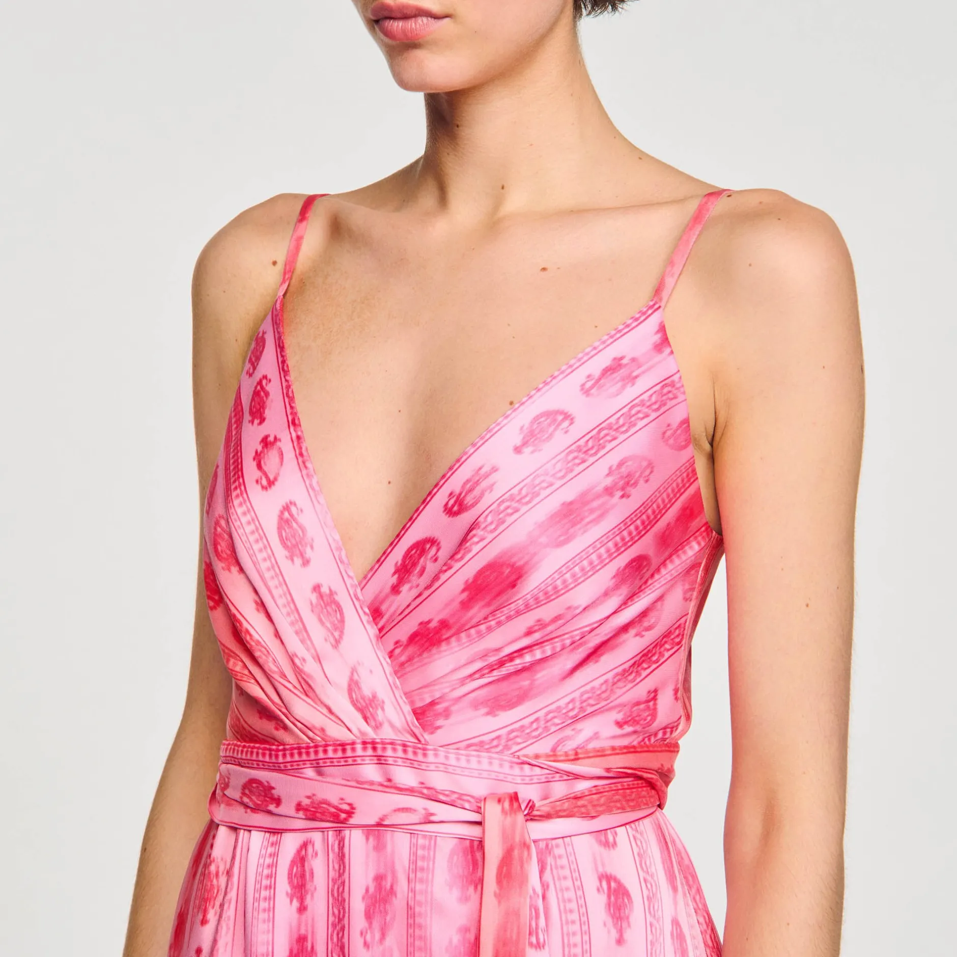 Femme SANDRO Robe Midi à Ceinture Nouée