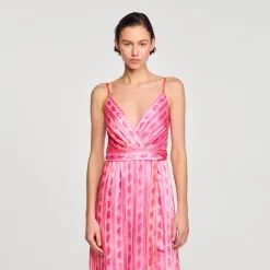 Femme SANDRO Robe Midi à Ceinture Nouée