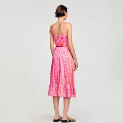 Femme SANDRO Robe Midi à Ceinture Nouée