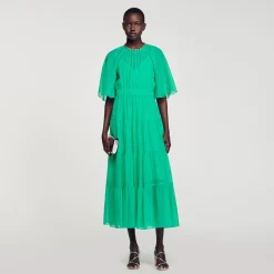 Femme SANDRO Robe Midi à Col Strassé