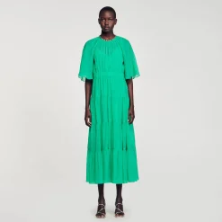 Femme SANDRO Robe Midi à Col Strassé