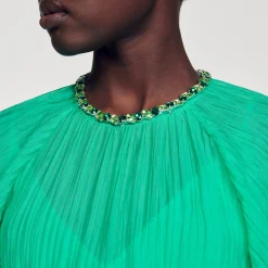 Femme SANDRO Robe Midi à Col Strassé