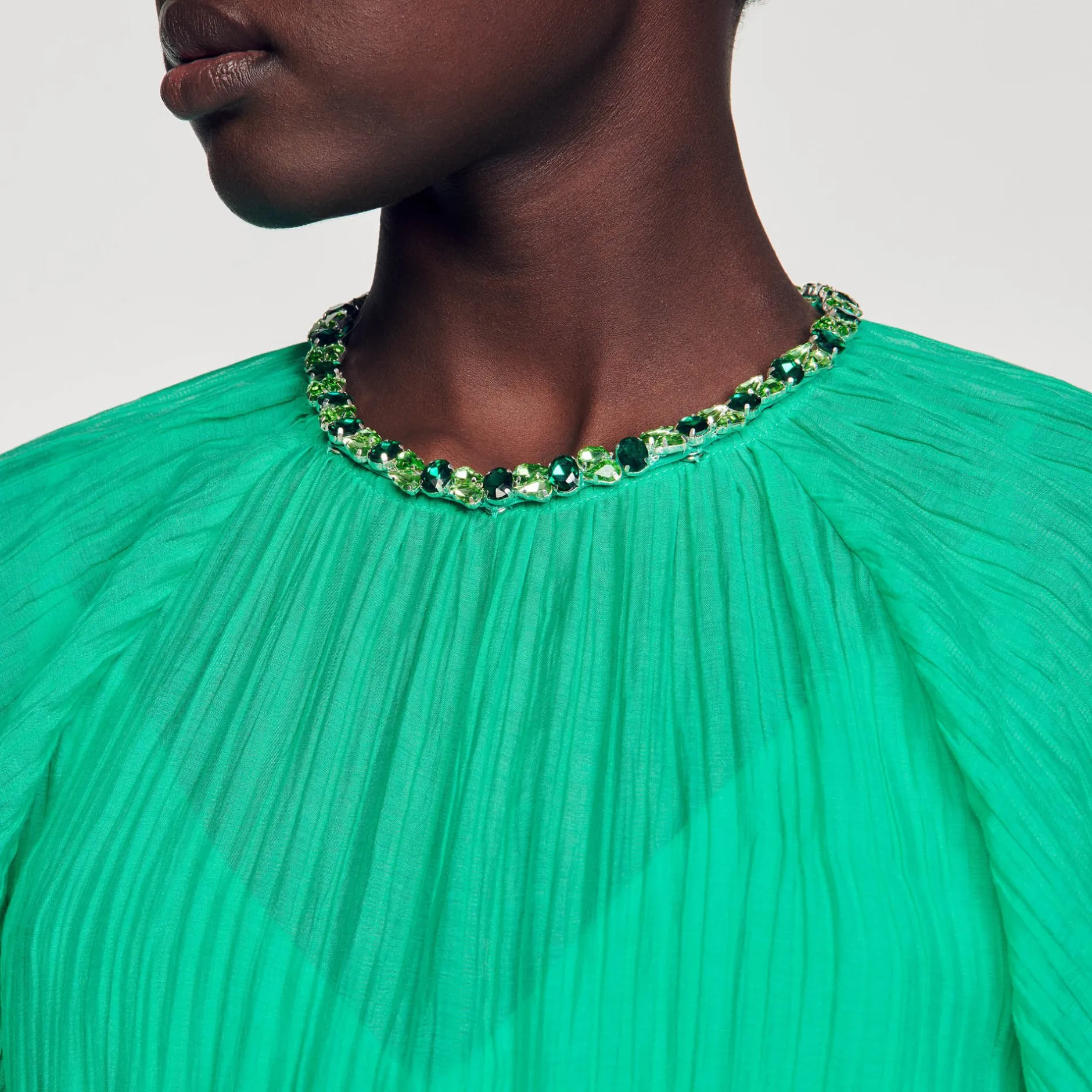 Femme SANDRO Robe Midi à Col Strassé