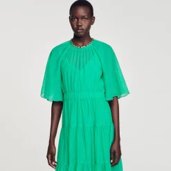 Femme SANDRO Robe Midi à Col Strassé