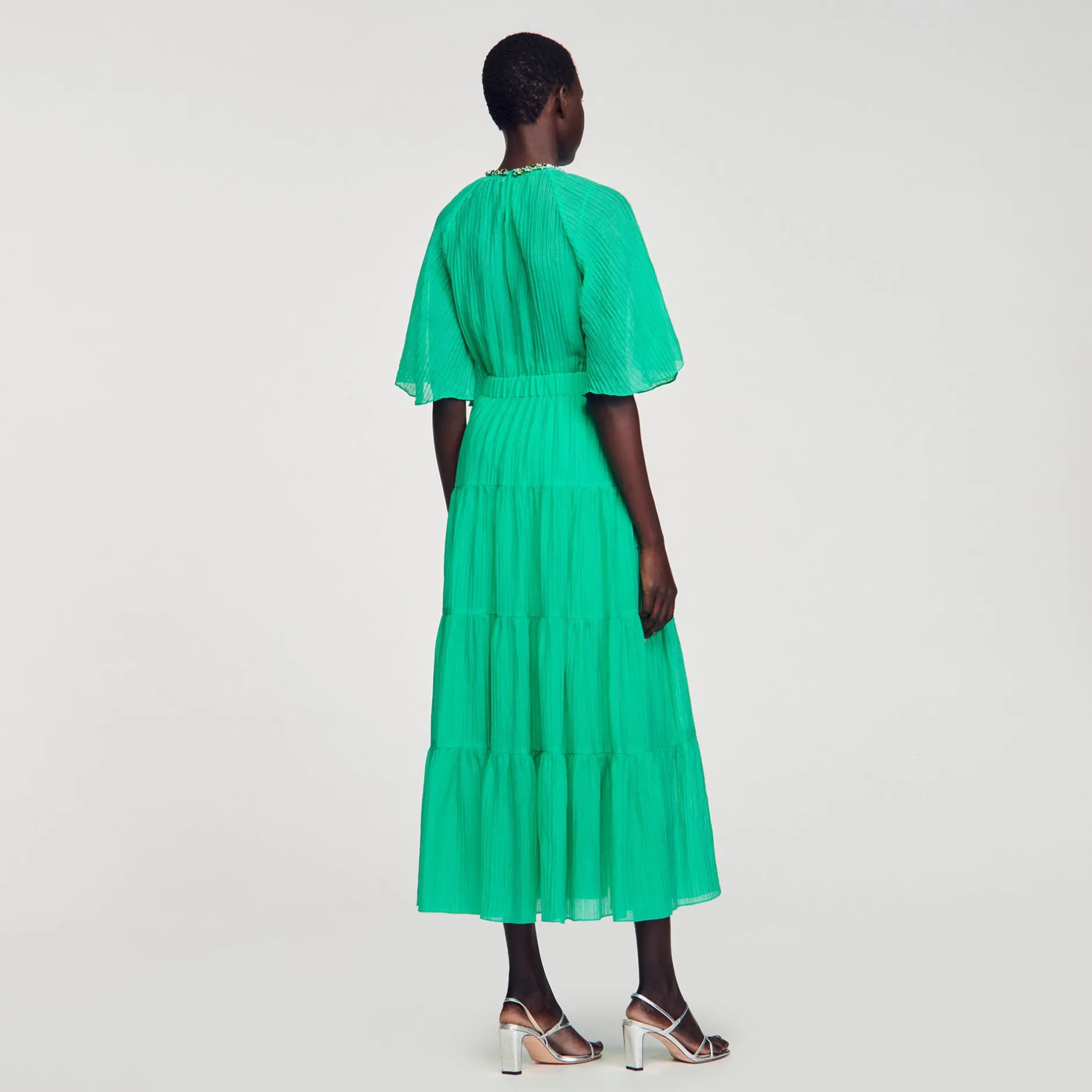Femme SANDRO Robe Midi à Col Strassé