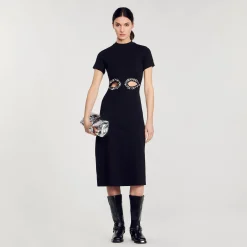 Femme SANDRO Robe Midi à Découpes Strassées