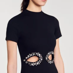 Femme SANDRO Robe Midi à Découpes Strassées
