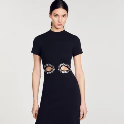 Femme SANDRO Robe Midi à Découpes Strassées