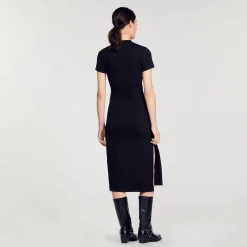 Femme SANDRO Robe Midi à Découpes Strassées