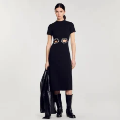 Femme SANDRO Robe Midi à Découpes Strassées