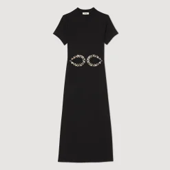 Femme SANDRO Robe Midi à Découpes Strassées