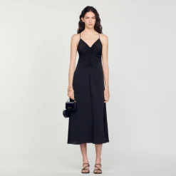 Femme SANDRO Robe Midi à Fines Bretelles