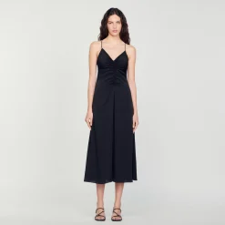 Femme SANDRO Robe Midi à Fines Bretelles