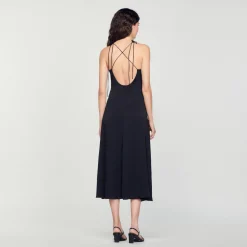 Femme SANDRO Robe Midi à Fines Bretelles