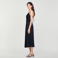Femme SANDRO Robe Midi à Fines Bretelles