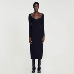 Femme SANDRO Robe Midi Ajourée