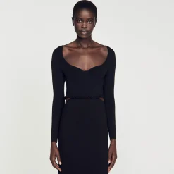 Femme SANDRO Robe Midi Ajourée