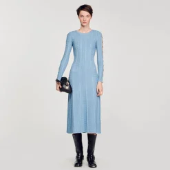 Femme SANDRO Robe Midi En Maille à Manches Longues