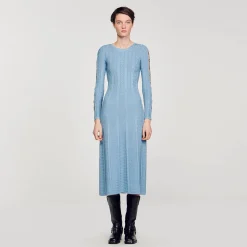 Femme SANDRO Robe Midi En Maille à Manches Longues