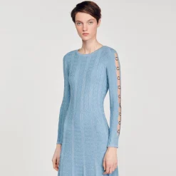 Femme SANDRO Robe Midi En Maille à Manches Longues