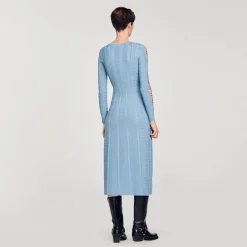Femme SANDRO Robe Midi En Maille à Manches Longues
