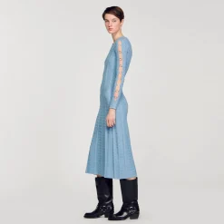 Femme SANDRO Robe Midi En Maille à Manches Longues