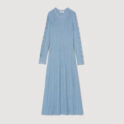 Femme SANDRO Robe Midi En Maille à Manches Longues