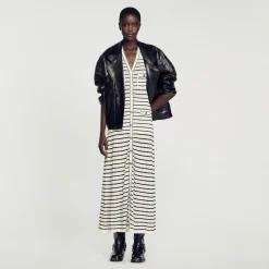 Femme SANDRO Robe Midi En Maille à Rayures