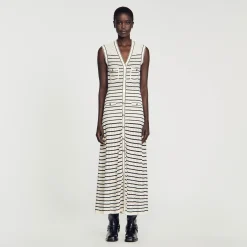 Femme SANDRO Robe Midi En Maille à Rayures