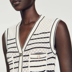 Femme SANDRO Robe Midi En Maille à Rayures
