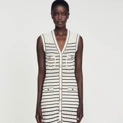 Femme SANDRO Robe Midi En Maille à Rayures