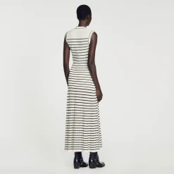 Femme SANDRO Robe Midi En Maille à Rayures