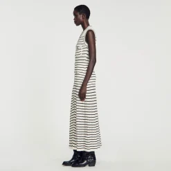Femme SANDRO Robe Midi En Maille à Rayures