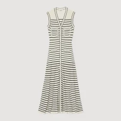 Femme SANDRO Robe Midi En Maille à Rayures
