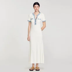 Femme SANDRO Robe Midi En Maille Et Denim