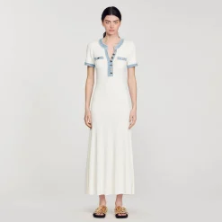Femme SANDRO Robe Midi En Maille Et Denim