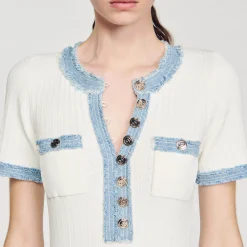 Femme SANDRO Robe Midi En Maille Et Denim