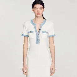 Femme SANDRO Robe Midi En Maille Et Denim