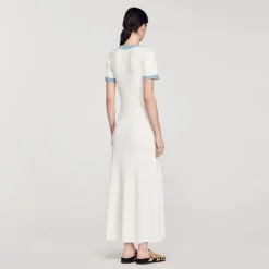Femme SANDRO Robe Midi En Maille Et Denim