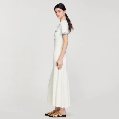 Femme SANDRO Robe Midi En Maille Et Denim