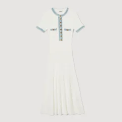 Femme SANDRO Robe Midi En Maille Et Denim