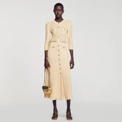 Femme/Homme SANDRO Robe Midi En Maille Pointelle