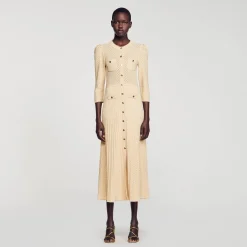 Femme/Homme SANDRO Robe Midi En Maille Pointelle