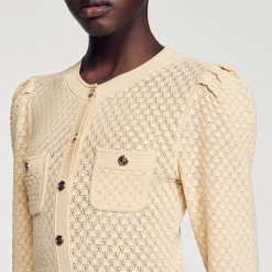 Femme/Homme SANDRO Robe Midi En Maille Pointelle