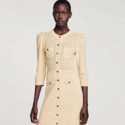 Femme/Homme SANDRO Robe Midi En Maille Pointelle