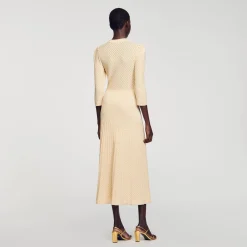 Femme/Homme SANDRO Robe Midi En Maille Pointelle