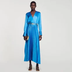 Femme SANDRO Robe Midi Satinée Plissée
